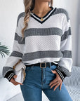 Women's Elegant Striped V-Neck Sweater