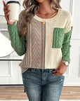 Chic Color Block Crew Neck Sweater for Women's