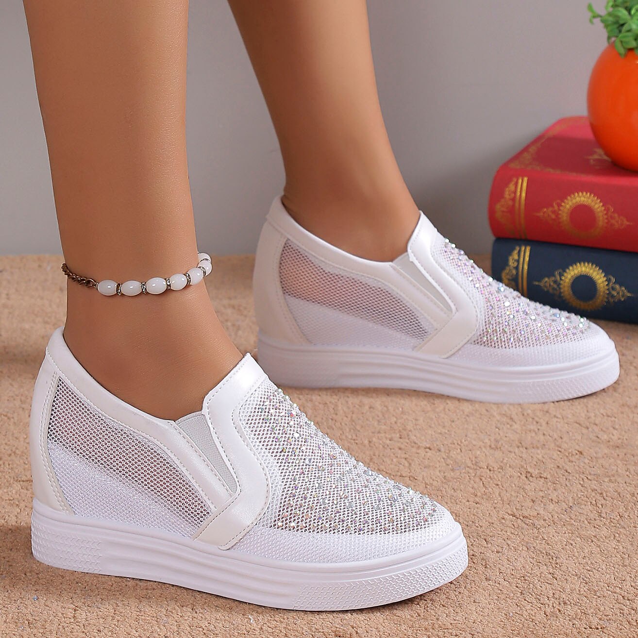 Women&#39;s Sneakers With White Crystals