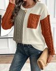 Chic Color Block Crew Neck Sweater for Women's