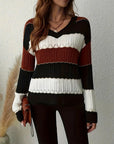 Elegant Striped V-Neck Sweater for Women's