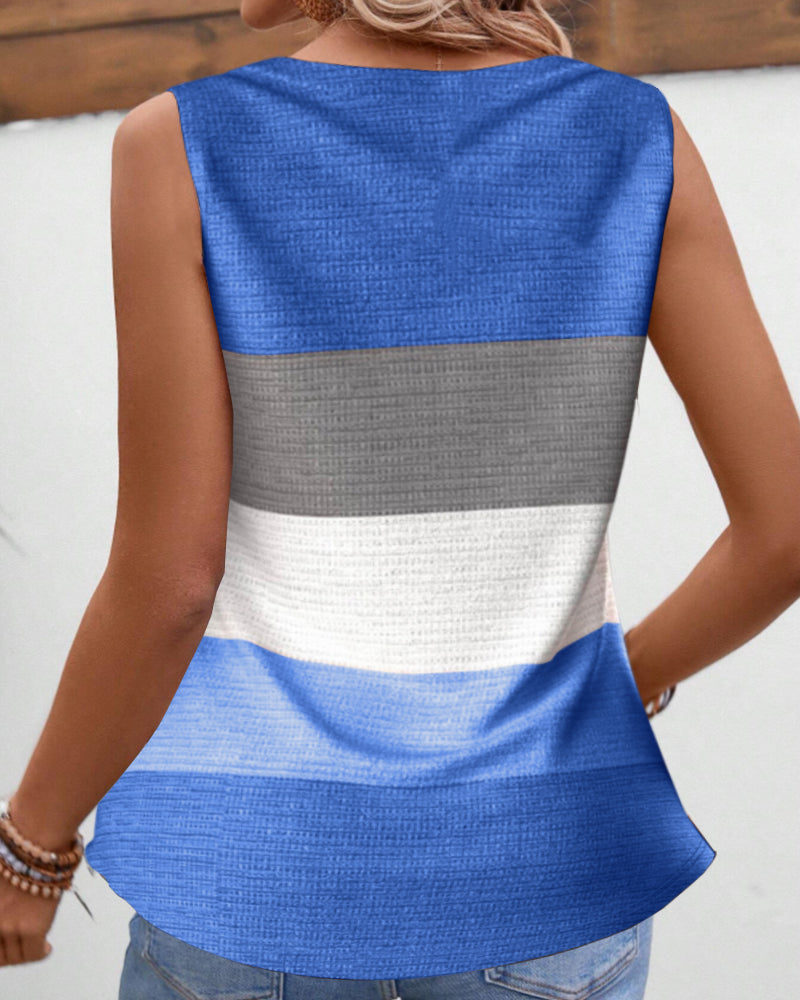 Striped button pleated tank top