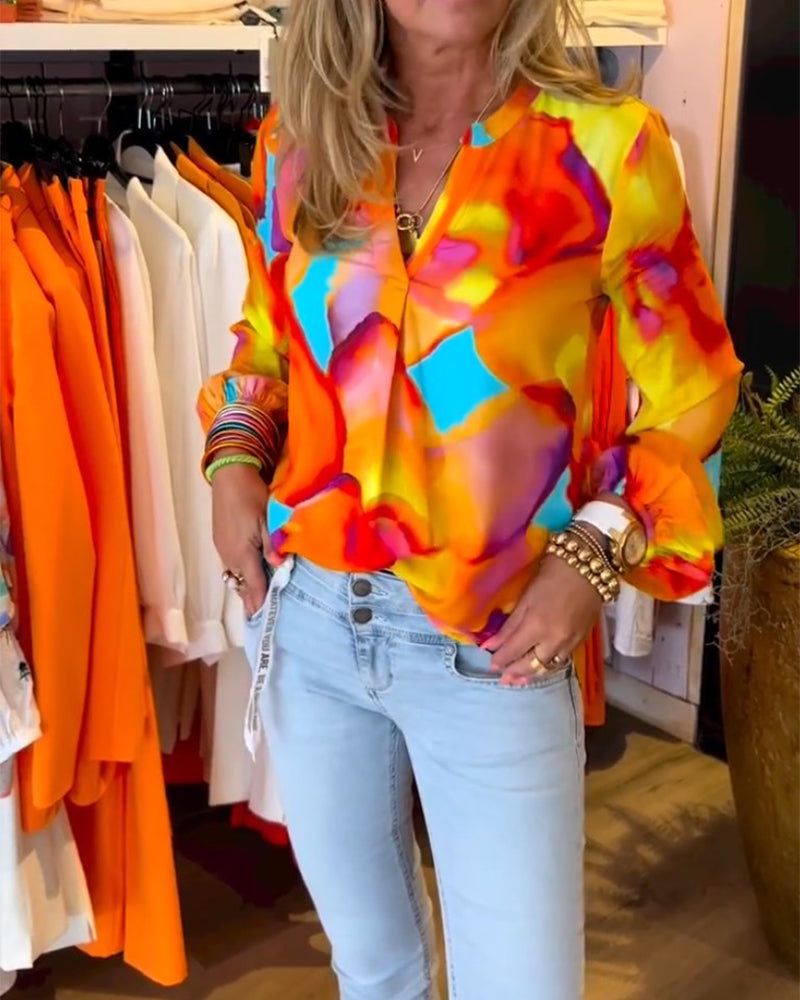 Long-sleeved colorful casual blouse