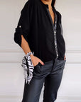 Paneled sequin button casual top