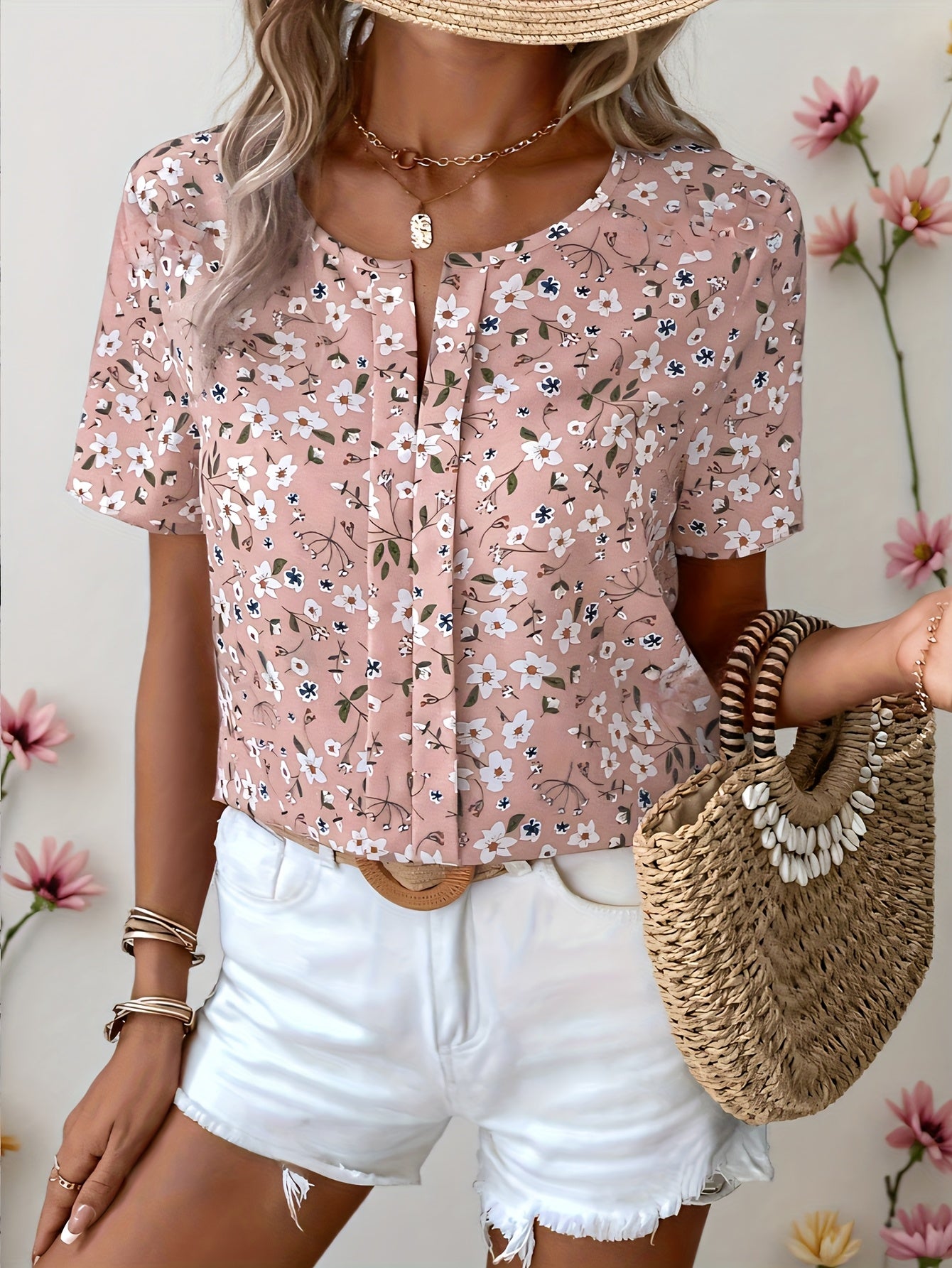 Floral Notched Neck Blouse