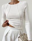 Elegant Ribbed Top with Seam Accents