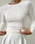 Elegant Ribbed Top with Seam Accents