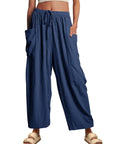 Elastic Waist Pleated Wide Leg Pants