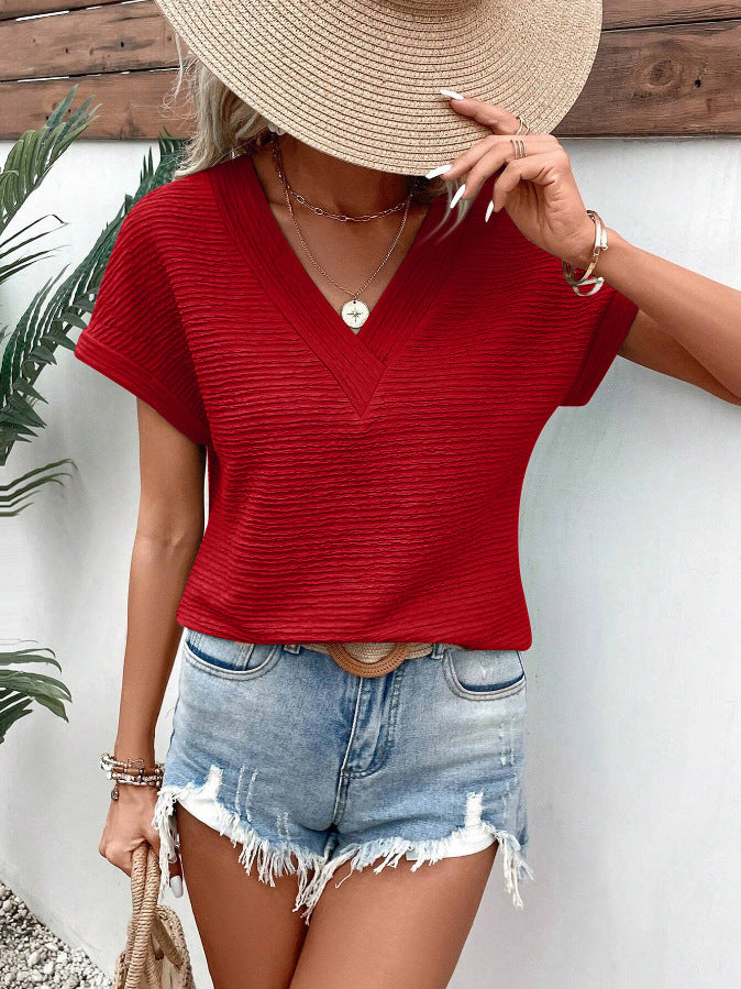 Casual V-neck Short Sleeve Top