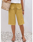 Woven Solid Color Tie Waist Shorts