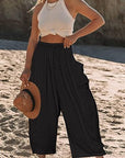 Elastic Waist Pleated Wide Leg Pants