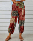 High Waist Drawstring Retro Printed Pants