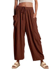 Elastic Waist Pleated Wide Leg Pants