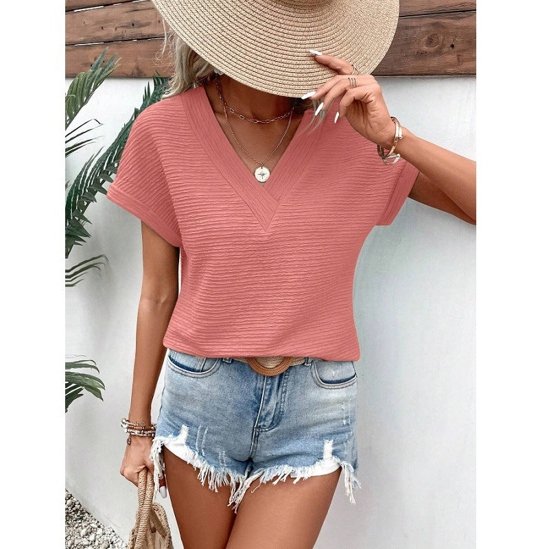 Casual V-neck Short Sleeve Top