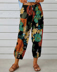 High Waist Drawstring Retro Printed Pants