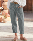 Buttoned Cotton Linen Pants