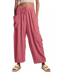 Elastic Waist Pleated Wide Leg Pants