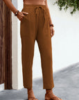 Drawstring Mid-Waist Casual Trousers