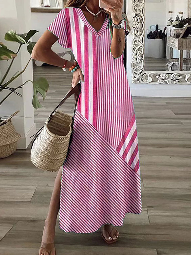Elegant V Neck Printed Dress