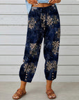 High Waist Drawstring Retro Printed Pants