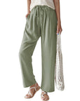 Elastic Waist Cotton Linen Straight Pants