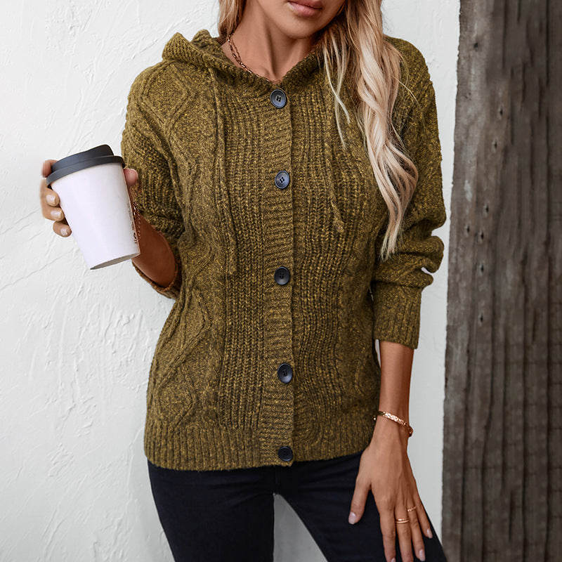 Women&#39;s Hooded Drawstring Knitted Cardigan