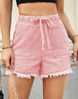 Elastic Waist Drawstring Denim Shorts