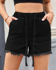 Elastic Waist Drawstring Denim Shorts