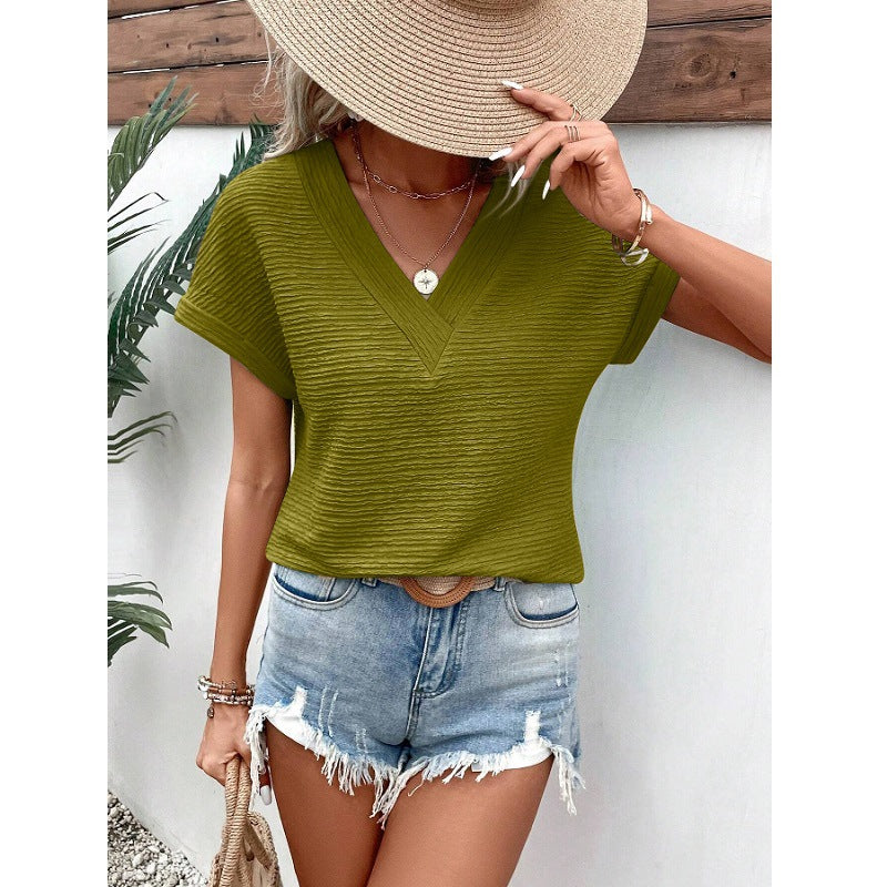 Casual V-neck Short Sleeve Top