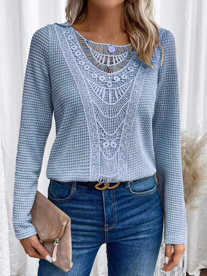 Lace Patchwork Round Neck Top