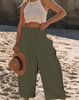 Elastic Waist Pleated Wide Leg Pants