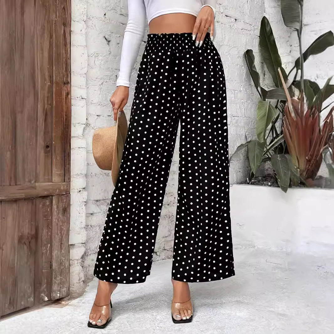 Polka Dot High Waist Wide-Leg Pants