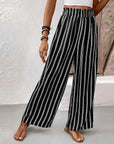 Striped Ruffle Wide-Leg Pants