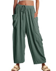 Elastic Waist Pleated Wide Leg Pants