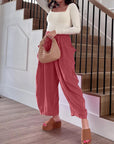 Elastic Waist Pleated Wide Leg Pants