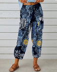 High Waist Drawstring Retro Printed Pants