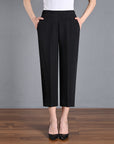 Ice Silk Elastic Waist Cropped Pants