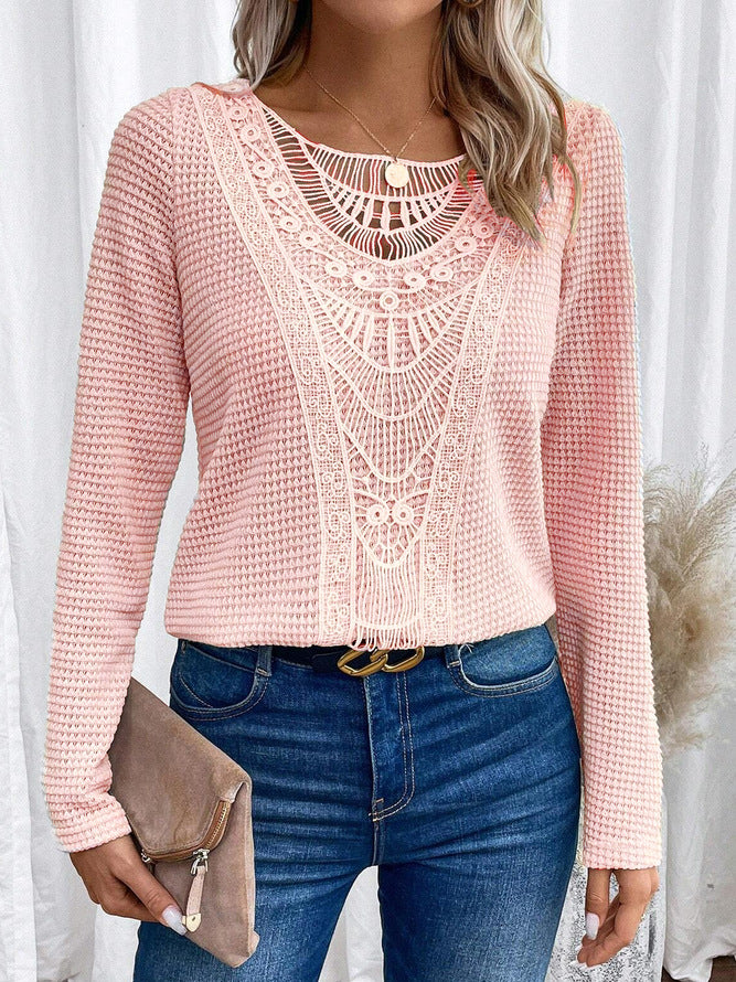 Lace Patchwork Round Neck Top