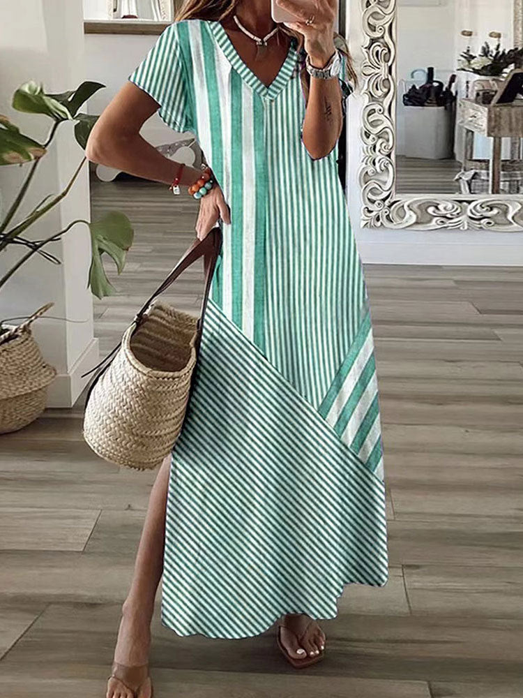 Elegant V Neck Printed Dress