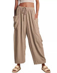 Elastic Waist Pleated Wide Leg Pants