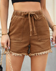 Elastic Waist Drawstring Denim Shorts