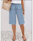 Woven Solid Color Tie Waist Shorts