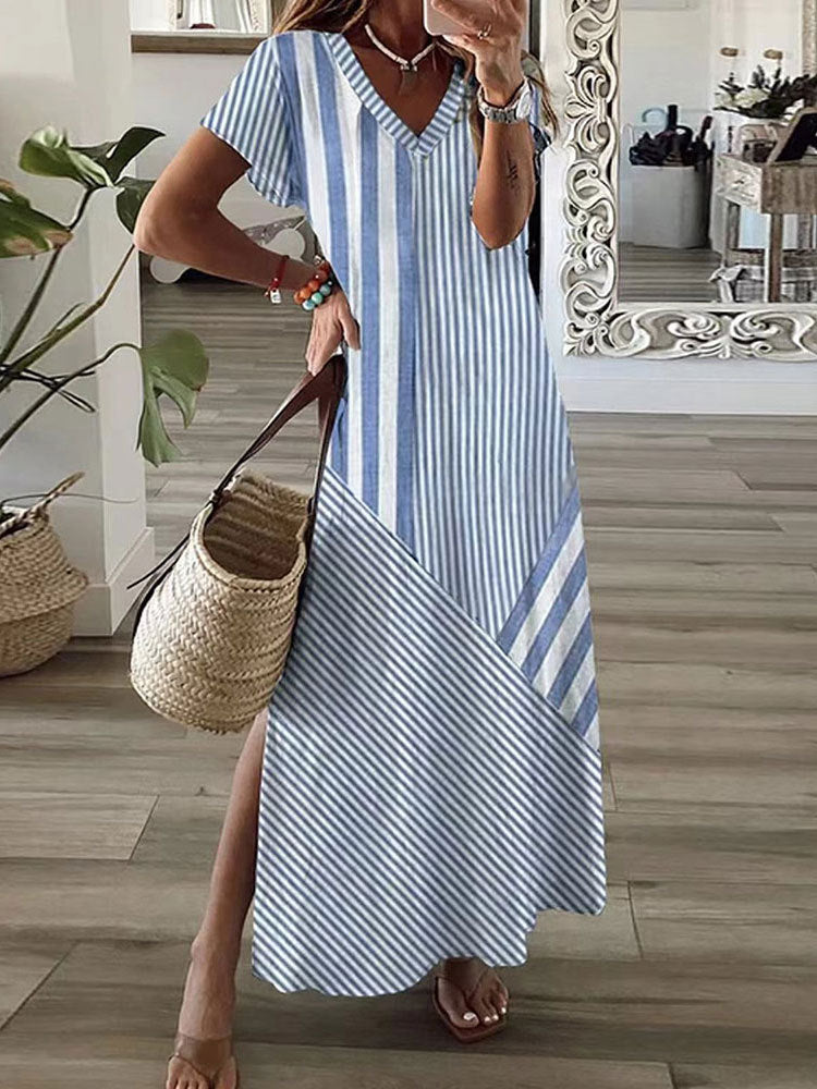 Elegant V Neck Printed Dress