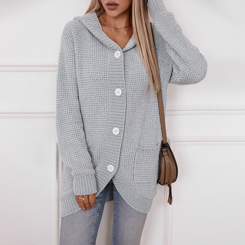 Women&#39;s Hooded Knitwear Loose Mid-Length Cardigan - Cozy and Stylish