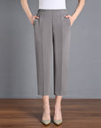 Ice Silk Elastic Waist Cropped Pants