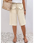 Woven Solid Color Tie Waist Shorts