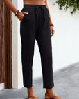 Drawstring Mid-Waist Casual Trousers