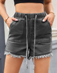 Elastic Waist Drawstring Denim Shorts