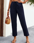 Drawstring Mid-Waist Casual Trousers