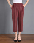 Ice Silk Elastic Waist Cropped Pants